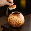 Bote de Té de Cerámica Grande Sellado en Color Amarillo-Marrón Cocido en Horno, Accesorios de Té Domésticos Estilo Chino, Bote de Té a Prueba de Humedad, Tarro para Almacenar Granos