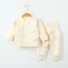 Conjunto de bebé de cintura alta protector de barriga con entrepierna abierta, unisex, algodón puro, capa base de manga larga para primavera y otoño, ropa y pantalones de otoño para recién nacidos