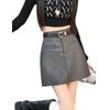 Falda de Cuero Sintético Talla Grande para Mujer, Nueva Falda Vintage de Cintura Alta en Línea A Otoño 2026, Color Café, Adelgazante, Falda Corta que Realza la Cadera