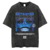Harajuku Streetwear Camiseta Negra Lavada para Hombre Gráfico Anime P
