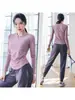 Camisa de yoga com absorção de suor para mulheres, top esportivo para corrida de primavera e outono, conjunto de treino de manga longa de secagem rápida para fitness