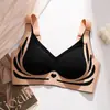 Roupa íntima feminina de peça única com cor contrastante, levanta-seios, não marca, para seios grandes, com bojo push-up, sem aros de aço, sutiã esportivo anti-queda