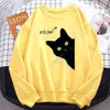 Sudadera de Harajuku para Mujer Otoño Invierno Gato Gato Negro Estampado Sudadera con Capucha Suéter Jersey Cuello Redondo Ropa Femenina Casual