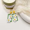 Aretes de Flor Cuadrada Verde Fresco Diseño de Nicho Pendientes Ins Estilo Simple Lindo Dulce de Chica Japonesa