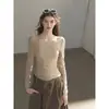 JISGN STUDIO "Piel Brumosa" Puro Deseo Camiseta Calada de Encaje Transparente Manga Larga para Mujer Top Adelgazante Otoño