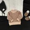 Macacão de Bebê Veludo Tricô de Inverno Estilo Coreano Estilo Ocidental Tricô Espessado Listrado para Meninos e Meninas Roupa Quente de Bebê Tendência