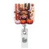 Bestseller de Acción de Gracias Calabaza Pavo Clip de Cocodrilo Giratorio Retráctil Portapase de Fácil Extracción Portapase Médico con Purpurina