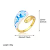 Anillo Vintage de Pintura Esmaltada Azul Aceite y Blanco para Mujer, Nuevo Estilo Chino Abierto Moda Personalidad Anillo Irregular Transfronterizo