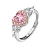 Anillo nuevo para mujer con circonita engastada en garra de diamante artificial en forma de corazón rosa, transfronterizo, con diamante de gota, oro rosa y diamantes