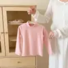 Camada Base Feminina Gola Alta Manga Longa Tricô Cor Sólida Outono Inverno Top Quente Espessado Estilo Coreano Roupa Íntima Infantil Camiseta