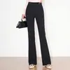 Moda Otoño 2026 Pantalones Acampanados Elásticos Elegantes y Modernos para Mujer, Cintura Alta Ajustados Color Negro Sólido Pantalones Casuales Simples