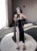 Lin Linting Sexy Slim-fit Roupa de Performance de Palco para Irmãs COS Longa com Fenda Alta Fantasia de Cosplay Traje de Âncora