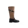 Botas de Caballero con Hebilla Estilo Retro para Mujer 2026 Nuevas Botas Altas Patchwork Otoño Invierno Botas Largas Fruncidas Botas de Moda Versátiles