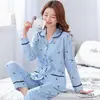 Pijama de Algodón Puro para Madre de Mediana Edad para Mujer, Manga Larga para Primavera y Otoño, Talla Grande, Traje Cárdigan para Mujer, Ropa para el Hogar para Personas de Mediana Edad y Mayores en Verano