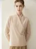 Suéter feminino de cashmere 100% puro com decote V cruzado, nova peça base de malha de caimento solto para outono/inverno