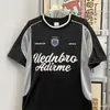 Camiseta de Manga Corta con Estampado de Letras, Bloques de Color y Parches Estilo Retro Americano para Hombre, Maillot Deportivo, Top para Montar en Motocicleta