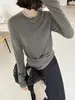 [Kaipu] Camiseta de Manga Larga Ajustada con Cuello Redondo y Plisados de Tencel Diseño Otoño Trece Estaciones para Mujer TB4166