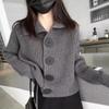 Top Cárdigan de Punto Holgado Estilo Perezoso Estilo Coreano para Mujer 2025 Otoño e Invierno Nuevo Estilo Solapa Botonadura Sencilla Chaqueta Suéter para Mujer