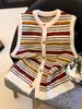 Chaleco cárdigan de punto a rayas de bloques de color retro estilo coreano para mujer, nuevo otoño 2026, chaleco suéter de capas adelgazante