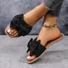 Chinelo Rasteirinha Novo Estilo Transfronteiriço 2025 com Laço de Strass para Mulheres Usarem Sandálias de Tecido Leves de Cor Pura