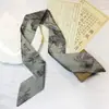 Lenço de Seda Longo Estilo Pintura a Tinta Chinesa Acessório de Cabelo para Mulheres com Design Estilo Chinês Antigo