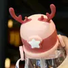 Nueva taza de plástico con diseño de asta de dibujos animados de gran capacidad, con correa para niños, taza portátil que rebota, taza linda con pajilla al vacío, venta al por mayor
