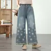 Colección Primavera 2026 Jeans de Mujer Estilo Étnico Cintura Elástica Bordados Holgados Moda Adelgazantes Pantalones Acortados de Pierna Ancha