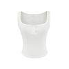 Estilo Pura Luxúria Top Sem Mangas com Botões e Decote Quadrado Grande Exposto para Mulheres Doce Gata Cintura Alta Camisola Curta Atacado