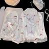 Pijama para niñas, fino de seda helada de manga larga, traje de primavera y otoño de dibujos animados para verano y aire acondicionado para niñas pequeñas y niños pequeños