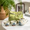 Juego de té kung fu de paisaje pintado a mano color bajo cubierta ceniza de planta una tetera dos tazas portátil para exteriores té cerámico juego de té de viaje