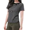 Camiseta Feminina Retro Americana Listrada de Manga Curta e Um Ombro Só, Novo Estilo de Verão, Cintura Irregular Ajustável, Slim Fit, Top Tomara-que-Caia