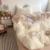 Juego de ropa de cama de cuatro piezas de terciopelo de leche estilo Ins, funda de edredón de vellón de coral engrosado de doble cara, juego de tres piezas de franela para dormitorios