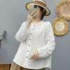 Camisa de Manga Larga de Algodón Puro de Doble Hilo con Cuello de Encaje, Estilo Nuevo Primavera 2026, Blusa Casual de Moda Elegante 86310