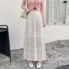 Elegante falda larga de punto grueso para mujer, de cintura alta, con diseño calado, adelgazante, de otoño, color gris, con caída elegante