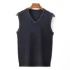 Suéter de lã tricotado com gola V transfronteiriço, colete masculino, regata de lã, camisa base sem mangas casual de negócios, colete