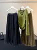 Nova saia de tule outonal para mulheres, cintura alta, fluida, moderna, versátil, modeladora, evasê, barra larga, saia longa plissada