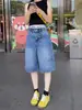 Shorts de Mezclilla Rectos para Mujer, Nuevo Estilo de Verano, Cintura Alta, Corte Holgado, Adelgazantes, de Moda, Línea A, Pierna Ancha, de Longitud Media