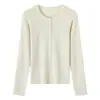 Suéter de Punto Fino de Primavera 60 Hilos Cuello Redondo Abotonado para Mujer, Ajustado Canalé Elegante Base de Lana