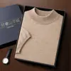 Nueva Temporada Primavera y Otoño Camiseta de Punto de Cachemira Sin Costuras para Hombre de Manga Corta Camisa Casual de Punto Base de Lana con Cuello Semi Alto