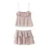 Ropa de Mujer Transfronteriza al por Mayor 2026 AliExpress INS Venta Caliente Moda Camisola Plisada + Falda Mini con Decoración en Capas