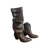Mooreyu retrô duas vias couro genuíno botas de cowboy ocidental plissadas longas botas de cavaleiro feminino bico fino salto grosso botas