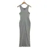 Vestido sin mangas para chica sexy, novedad de verano 2025, para mujer, sexy, ajustado, con cintura, aspecto adelgazante, cuello en V, falda larga plisada