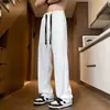 Calças Casuais de Textura Simples e Caimento Fluido Masculinas Tendência Moda Versátil Cor Sólida Largas com Cordão Calças Longas
