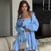Conjunto de Pijama de Tres Piezas con Volantes, Holgado, de Manga Larga y Pantalón Corto, Estilo Transfronterizo Europeo y Americano, Otoño 2026, Ropa de Casa 100% Algodón para Mujer