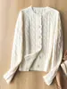 Nuevo Cárdigan de Punto Trenzado Otoño e Invierno Estilo Universitario Clásico Cuello Redondo Hilo Retorcido Cárdigan 100% Lana Merino Top Adelgazante Ropa de Abrigo