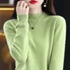 Suéter de Tricô Sem Costura 100% Lã para Mulheres, Nova Camisa Base de Gola Alta Meia-Boca para Outono e Inverno, Estilo para o Trabalho