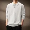 Tejido de Punto de Lujo Retro con Solapa Texturizada Plegada para Hombre, Nuevo Estilo Old Money Casual de Otoño e Invierno, de Manga Larga para Viajes Diarios