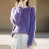 Suéter Feminino Gola Redonda 100% Lã Pura Processo Escovado Lantejoulas Outono/Inverno Novo Estilo Confortável Quente Camada Base