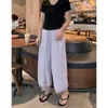 2025 [Pantalones Ligeros Frescos] Seda de Hielo Leche Caída Encaje Hueco Diseño de Empalme Pantalones Casuales de Nueve Puntos 1107