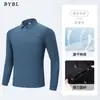 Camiseta Polo Masculina de Seda Gelada Sem Costura Manga Longa para Primavera e Outono, Cor Pura para Meia-Idade, Casual de Negócios, Gola Lapela, Top Passa-Fácil